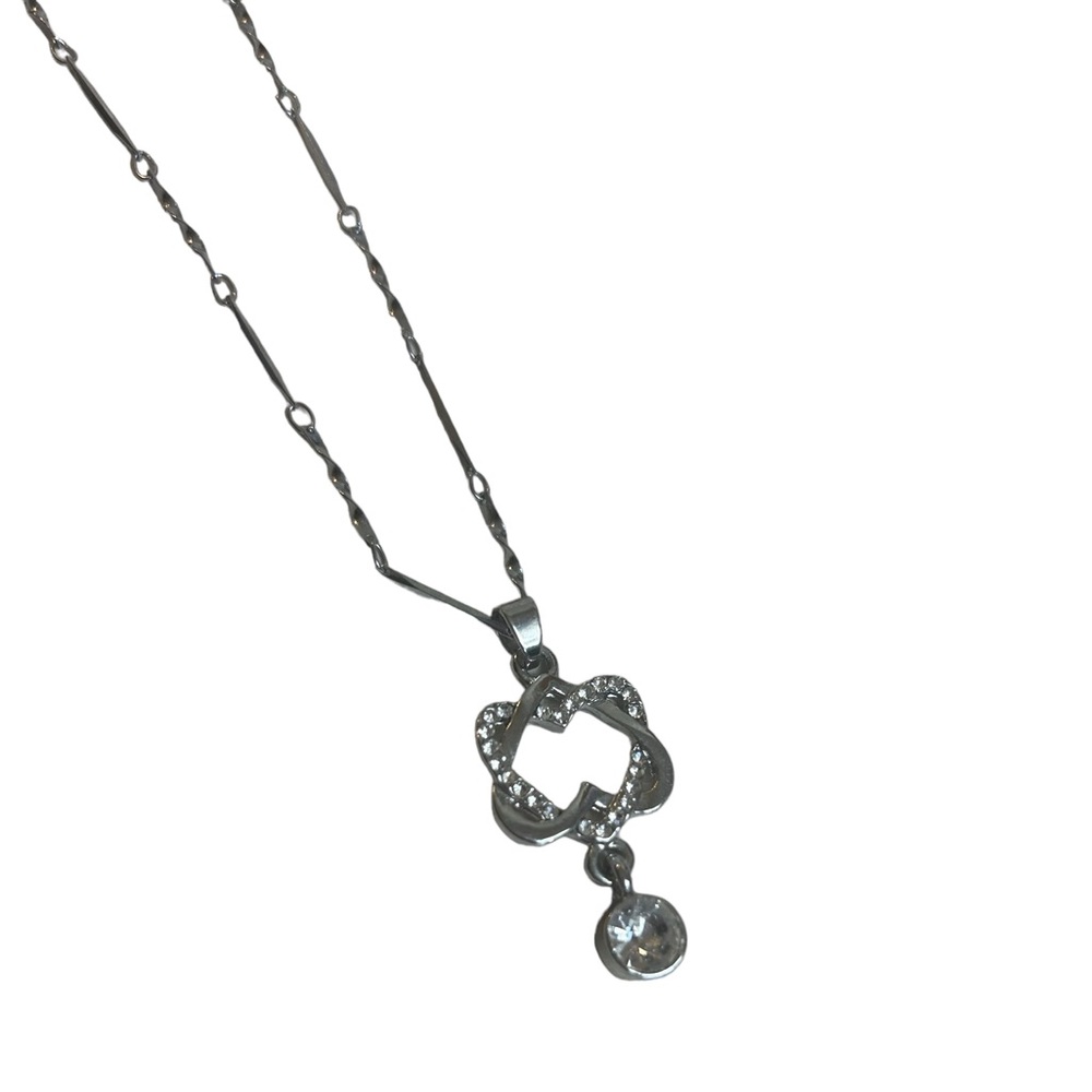 Sterling Silver Chain Rhodium Pendant CZ Double Hearts Gift For Love Clear Stone